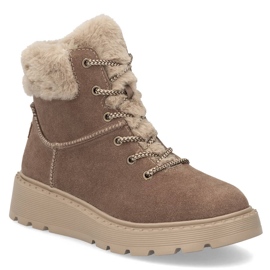 Damen-Lederstiefel mit Fell auf der braunen Plateausohle Rieker 70402-24 beige 7