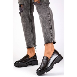 Damen-Loafer mit dicker Sohle, schwarze Mokassins XR-374B 2