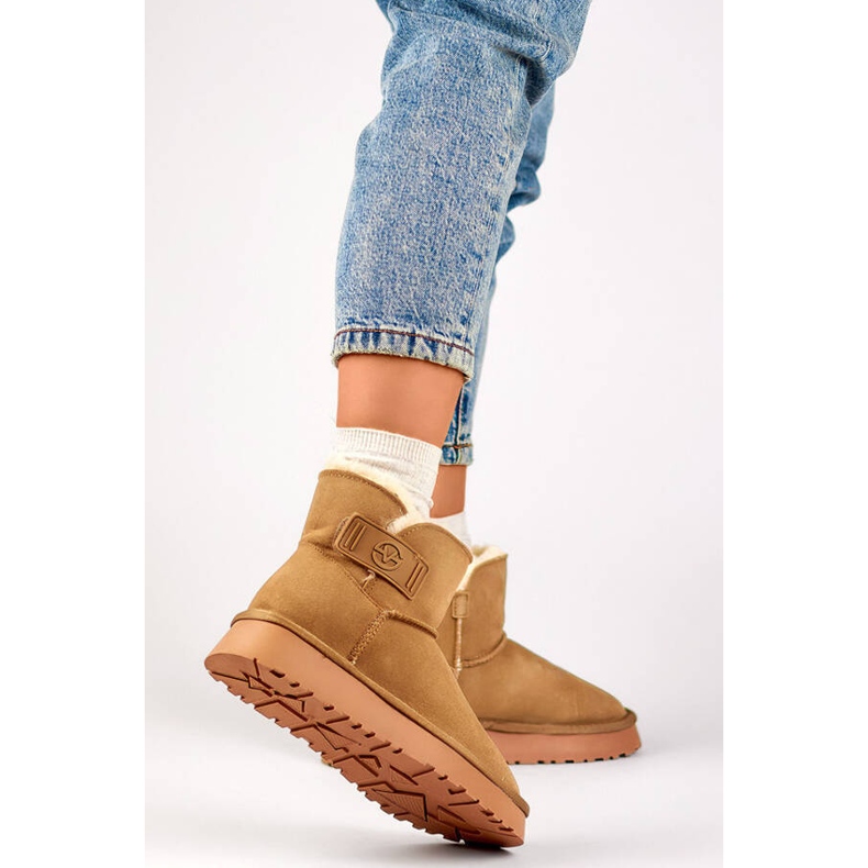 Damen-Schneestiefel zum Hineinschlüpfen aus Wildleder, Beige 25-97951BE 2