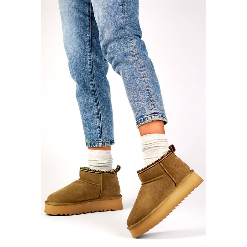 Damen-Lederstiefel, Wildleder-Braun-Schneestiefel YU9001KH 2