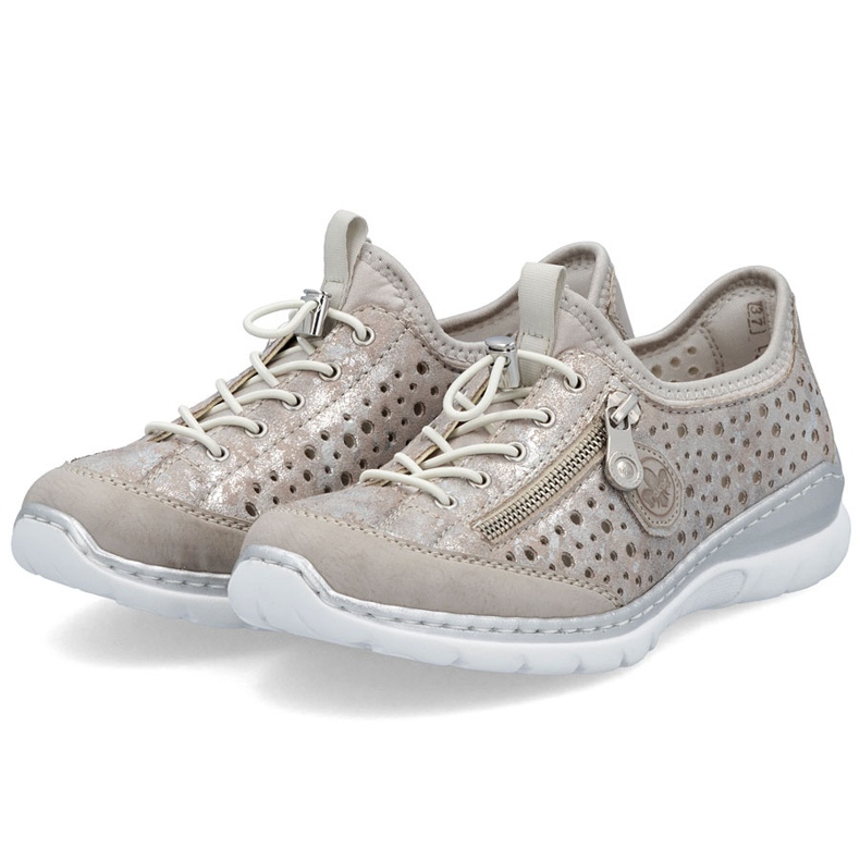 Frauenschuhe komfortable Openwork Beige Silber-plattierte Rieker L32P6-90 1