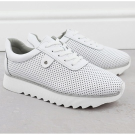 S.Barski Damen-Lederschuhe auf der Openwork-Plattform Białe S. Barski LR51-629 weiß 2