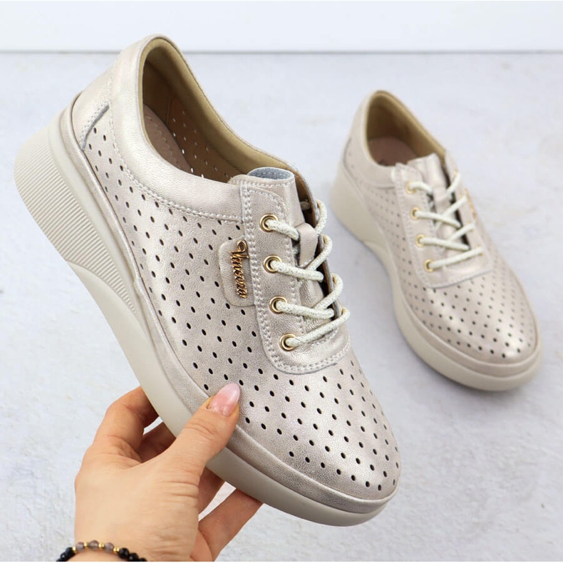 Openwork -Lederschuhe für Frauen, Golden Vinceza 7890 1