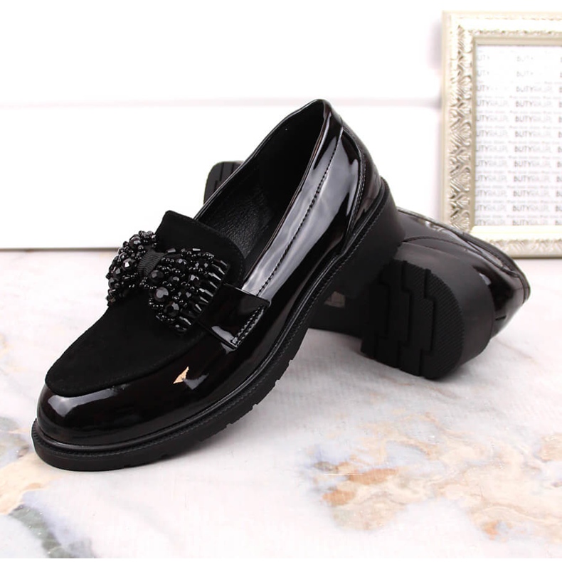 S.Barski Damen-Slipper lackiert Herren mit Schleife schwarz S. Barski 2