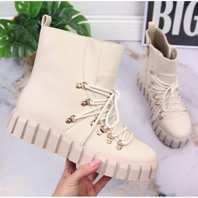 Warme Damen-Plateaustiefel, beige Potocki WOL108B 2