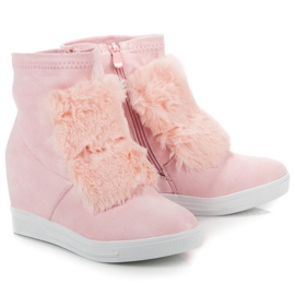 Keil Turnschuhe mit Fell rosa 2