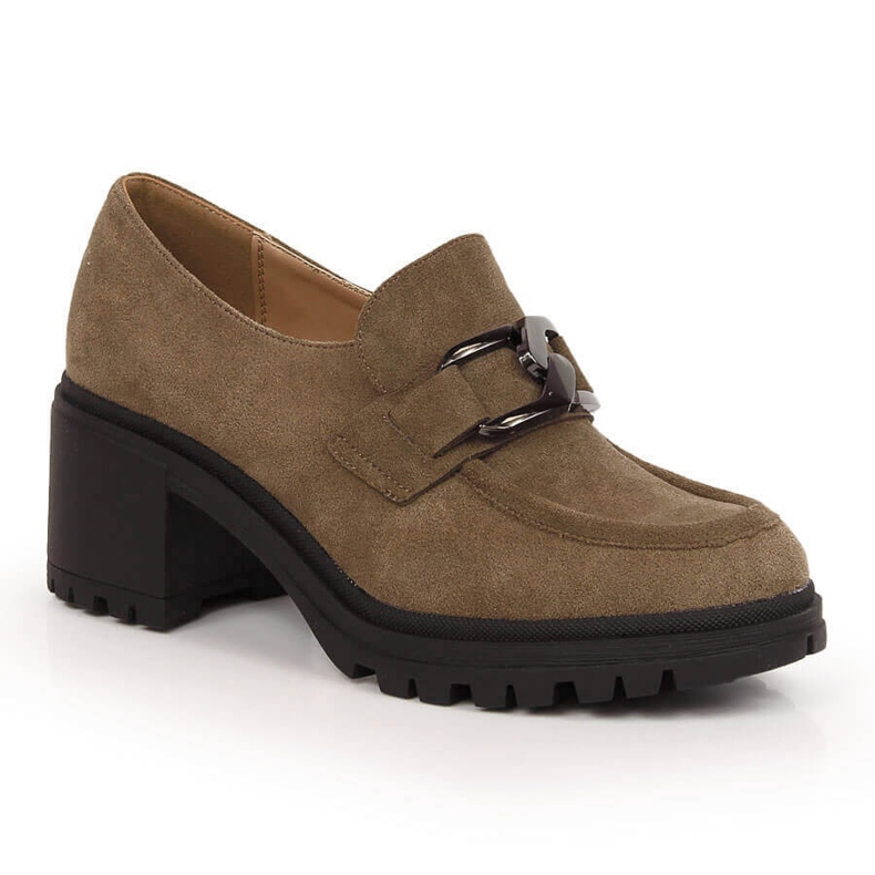 Braune Wildleder-High-Heels mit einer Kette Vinceza 10921 2