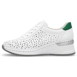 Bequeme durchbrochene Damen-Sportschuhe aus Leder, weiß Rieker N43A1-80 5