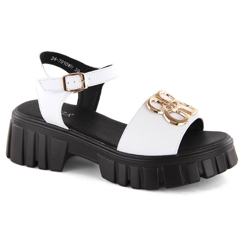 Damen-Sandalen mit hohen Absätzen und Plateausohle aus Leder, weiß Vinceza 7910 1
