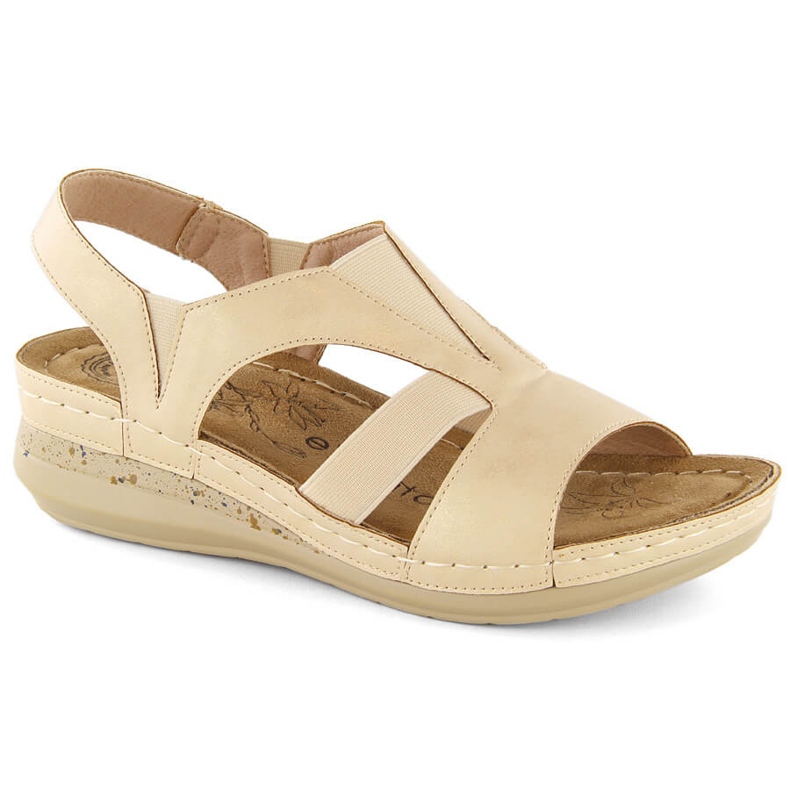 Bequeme Damen-Slipper-Sandalen mit Gummibändern, beige eVento 7765 1