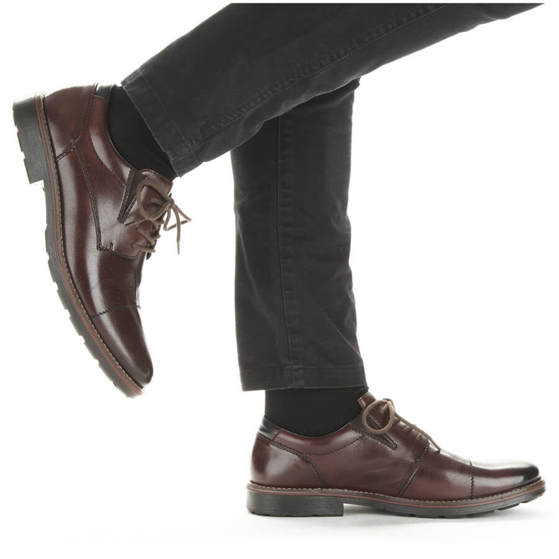 Bequeme Herrenschuhe aus Leder mit Gummizug, braun, Rieker 15320-25 1