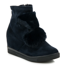 Keilturnschuhe mit Fell marineblau 1