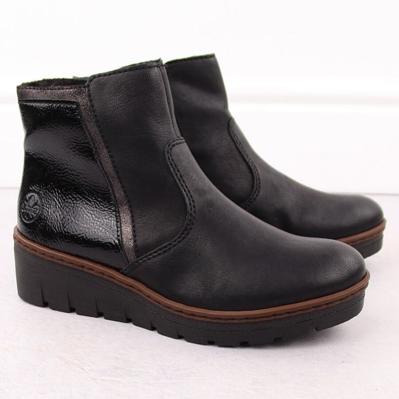 Bequeme schwarze Lackstiefelette für Damen von Rieker X9150-00 2