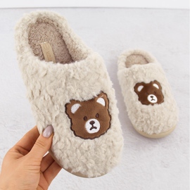 Damenhausschuhe mit Teddybär, beige Unisoft 6625 1