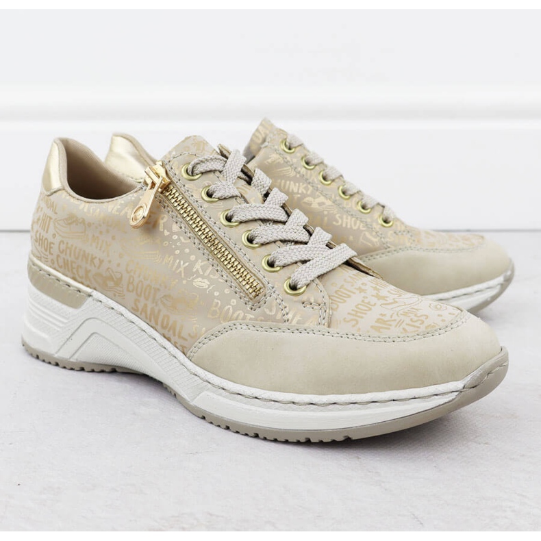 Frauenschuhe Sneaker auf Keilen bequem Beige Rieker N4316 2