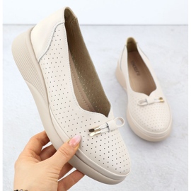 Damen -Lederschuhe auf der Plattform Openwork Beige Vinceza 7896 1