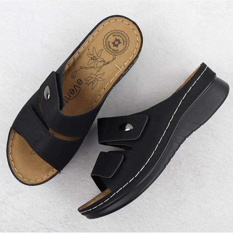 Damenflip Flops auf Keil -einstellbarer schwarzer Evento 1602 2