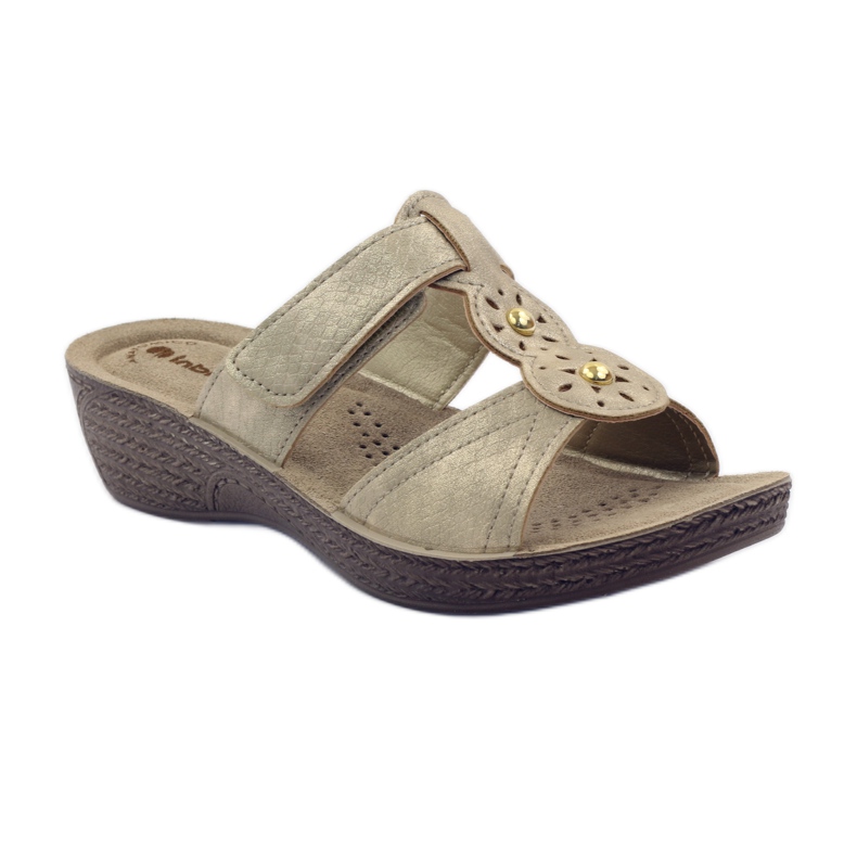 Goldene Inblu GL086 Hausschuhe mit Klettverschluss gelb braun 1