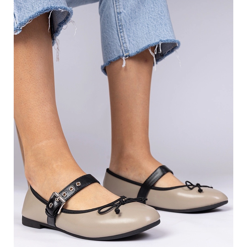 Dark Beige Frauen Ballerinas mit einem Bogen 1