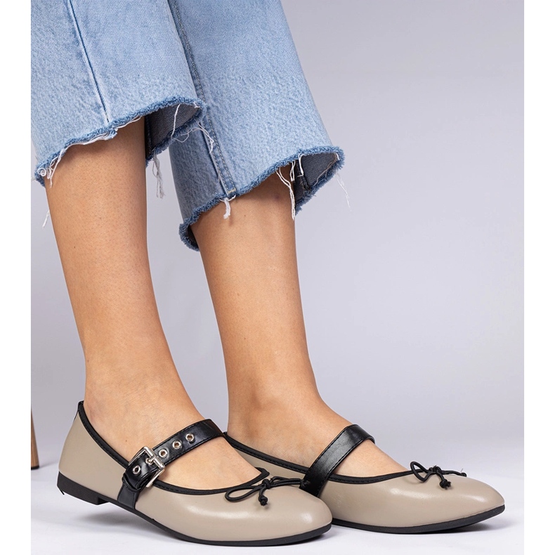 Dark Beige Frauen Ballerinas mit einem Bogen 2