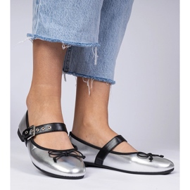 Silber Frauen Ballerinas mit einem Bug silber- 2