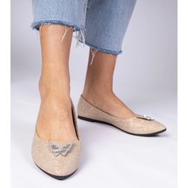 Frauen -Champagner -Brokat -Ballerinas mit einem Schmetterling beige 3