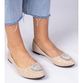 Frauen -Champagner -Glitter -Ballerinas mit Zirkonen golden 3