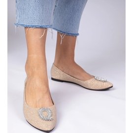 Frauen -Champagner -Glitter -Ballerinas mit Zirkonen golden 2