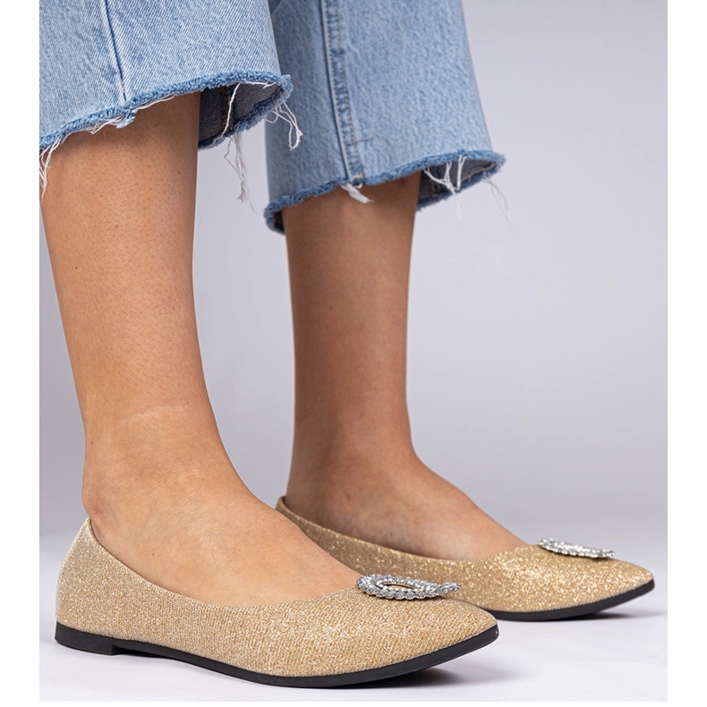 Glitzer Ballerinas für Goldene Frauen mit Zirkonen 1