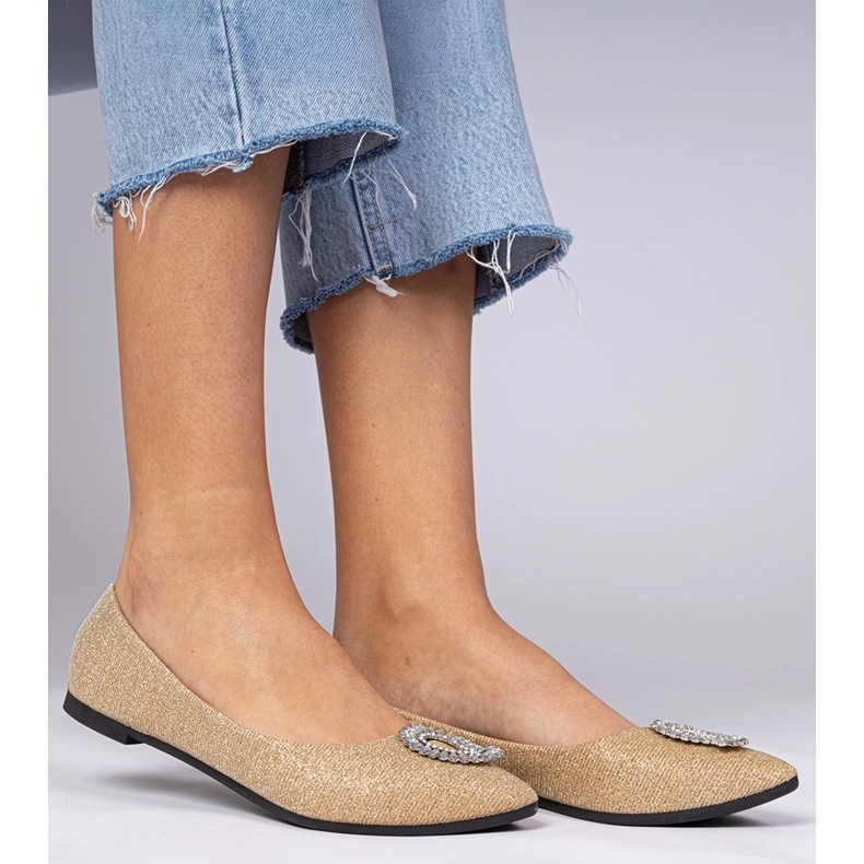 Glitzer Ballerinas für Goldene Frauen mit Zirkonen 2