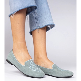 Grüne Frauen Ekozamszowe Ballerinas mit Stickerei 1