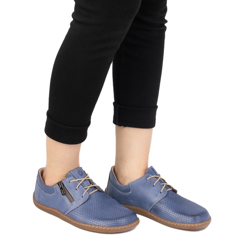 Olivier Minimalistische Lederschuhe von Frauen barfuß 1244 perforiertes Marineblau 1