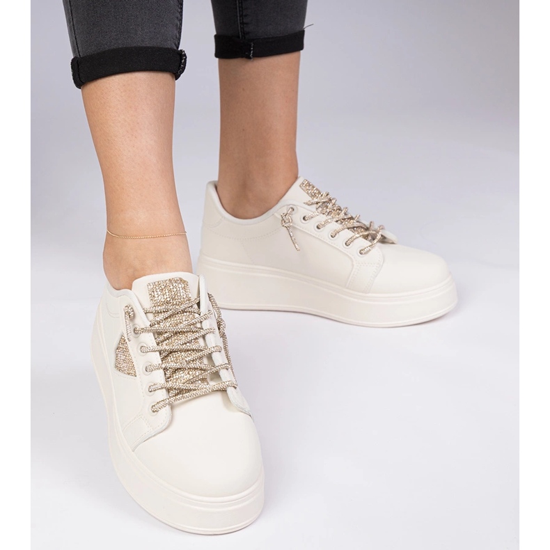 Beige Sneakers Sneakers mit goldenen Zirkonen 2