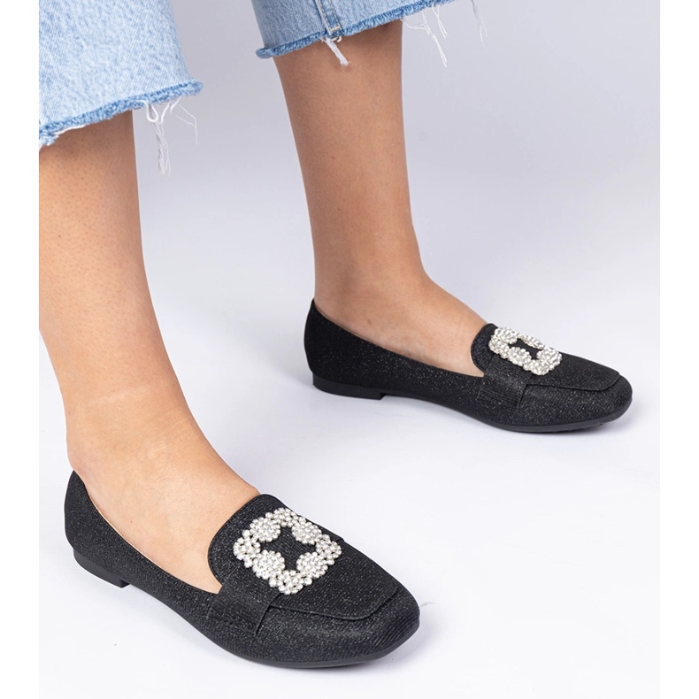 Schwarze Glitzer -Slipper mit Zirkonen 1