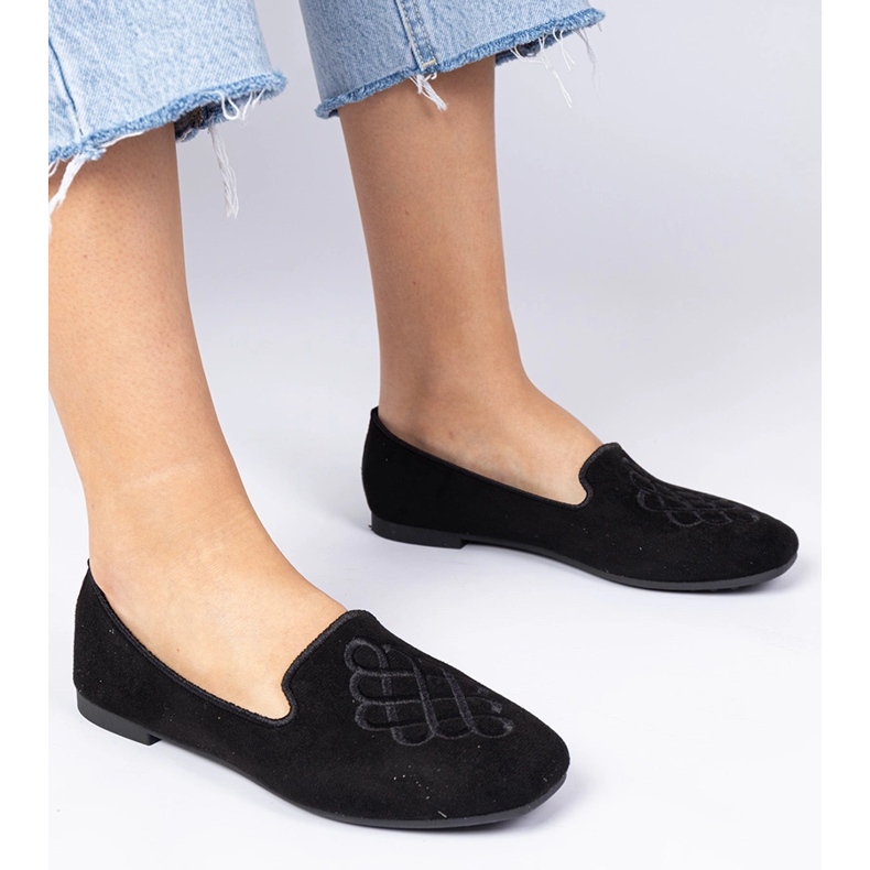 Ekozamszowe Ballerinas für schwarze Frauen mit Stickerei 1