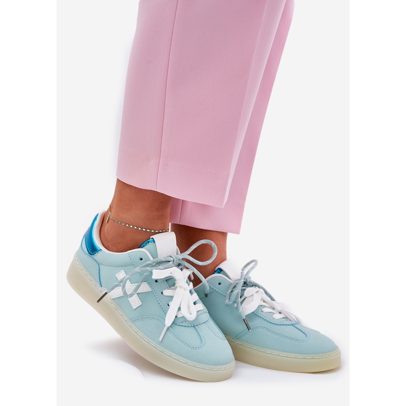 Niedrige Frauen -Sportschuhe mit Minz -Leopardendruck blau 1