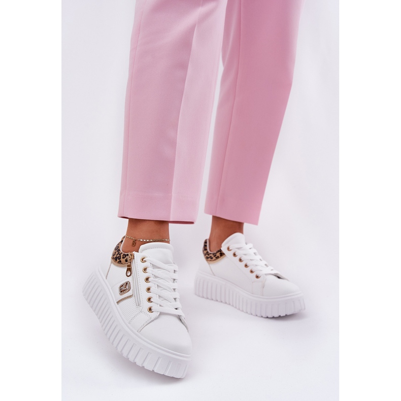 Frauensportschuhe auf der Plattform mit Öko -Leadel Leopard -Leopardendruck auf der Plattform weiß 2