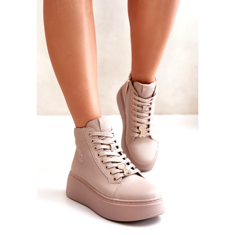 Hohe Damen-Ledersneakers auf der Plattform Vinceza 66707 Beige 1