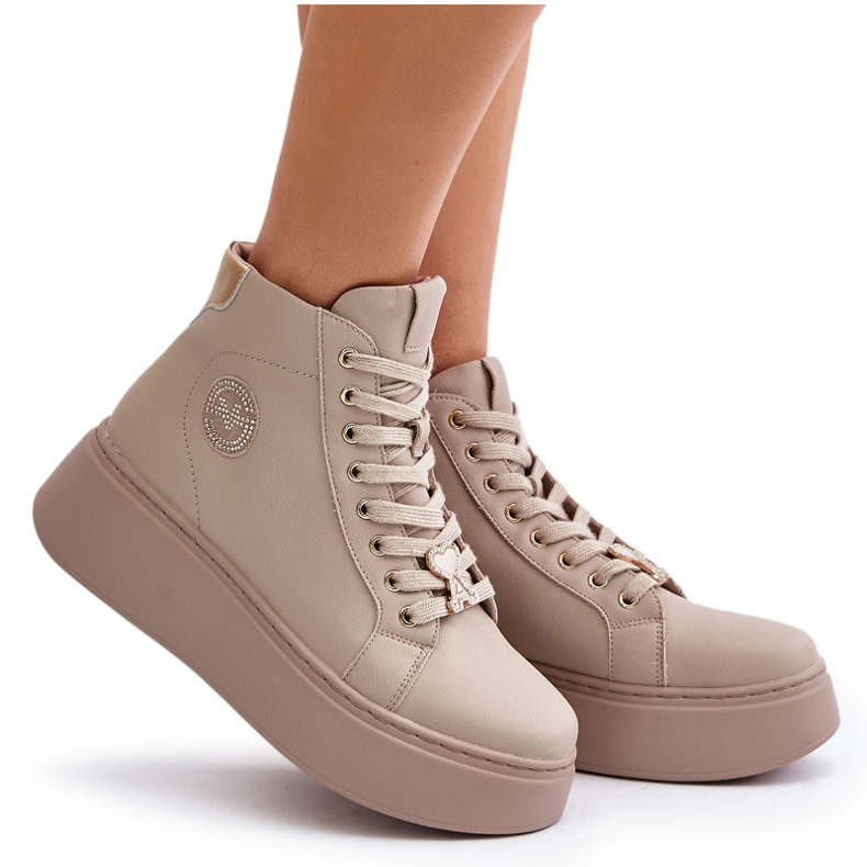 Hohe Damen-Ledersneakers auf der Plattform Vinceza 66707 Beige 9