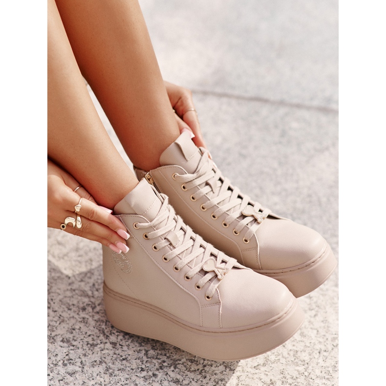 Hohe Damen-Ledersneakers auf der Plattform Vinceza 66707 Beige 8