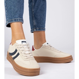 Beige Sneakers Damen -Sneaker mit einem dunkelblauen Accessoire weiß 3
