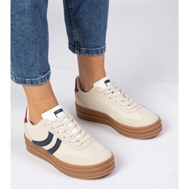 Beige Sneakers Damen -Sneaker mit einem dunkelblauen Accessoire weiß 4
