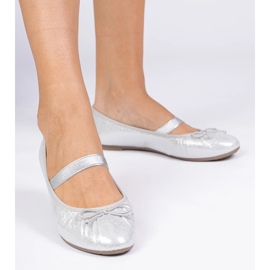 Silber Frauen Ballerinas mit einem Bug auf einer Elastizitätsbande silber- 2