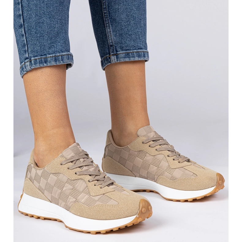 Beigefarbene Sport-Sneaker für Damen 1