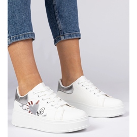 Weiße und Silber -Turnschuhe Frauensport -Sneaker mit Druck 1