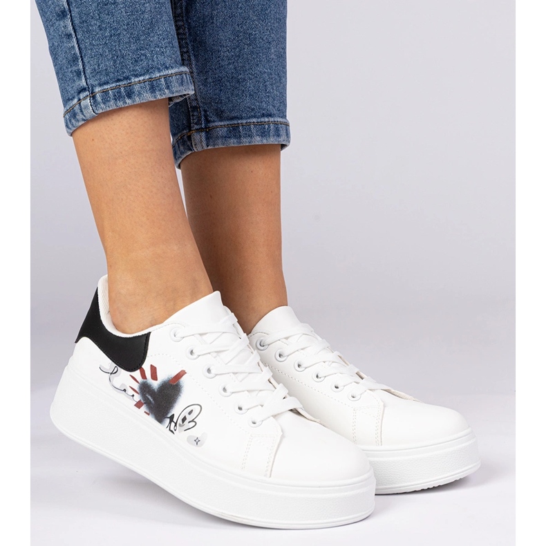 Weiße und weiße Turnschuhe Frauen Sportsneaker mit Druck 2