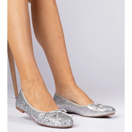 Silber Frauen Glitter Ballerinas mit einem Bogen 1