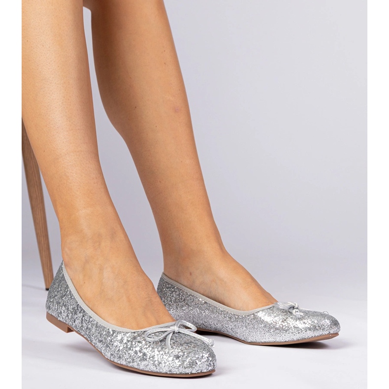 Silber Frauen Glitter Ballerinas mit einem Bogen 1