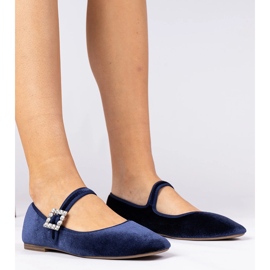 Navy Womenal VeloR Ballerinas mit einer Schnalle blau 1