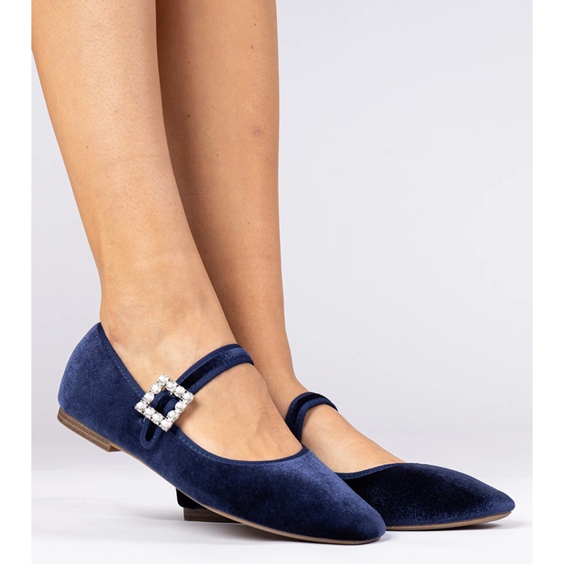 Navy Womenal VeloR Ballerinas mit einer Schnalle blau 2